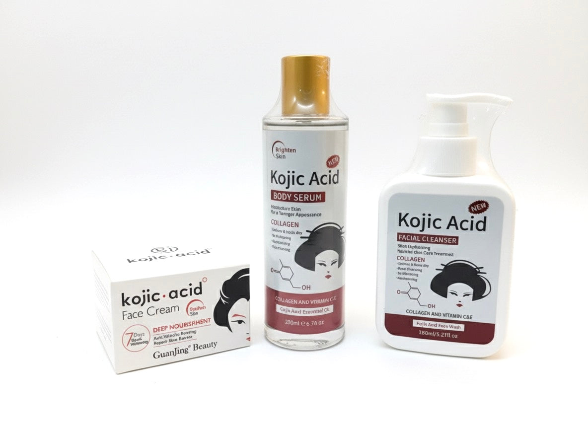 Kojic Acid Complete Set - Face Cream, Body Serum & Face Wash