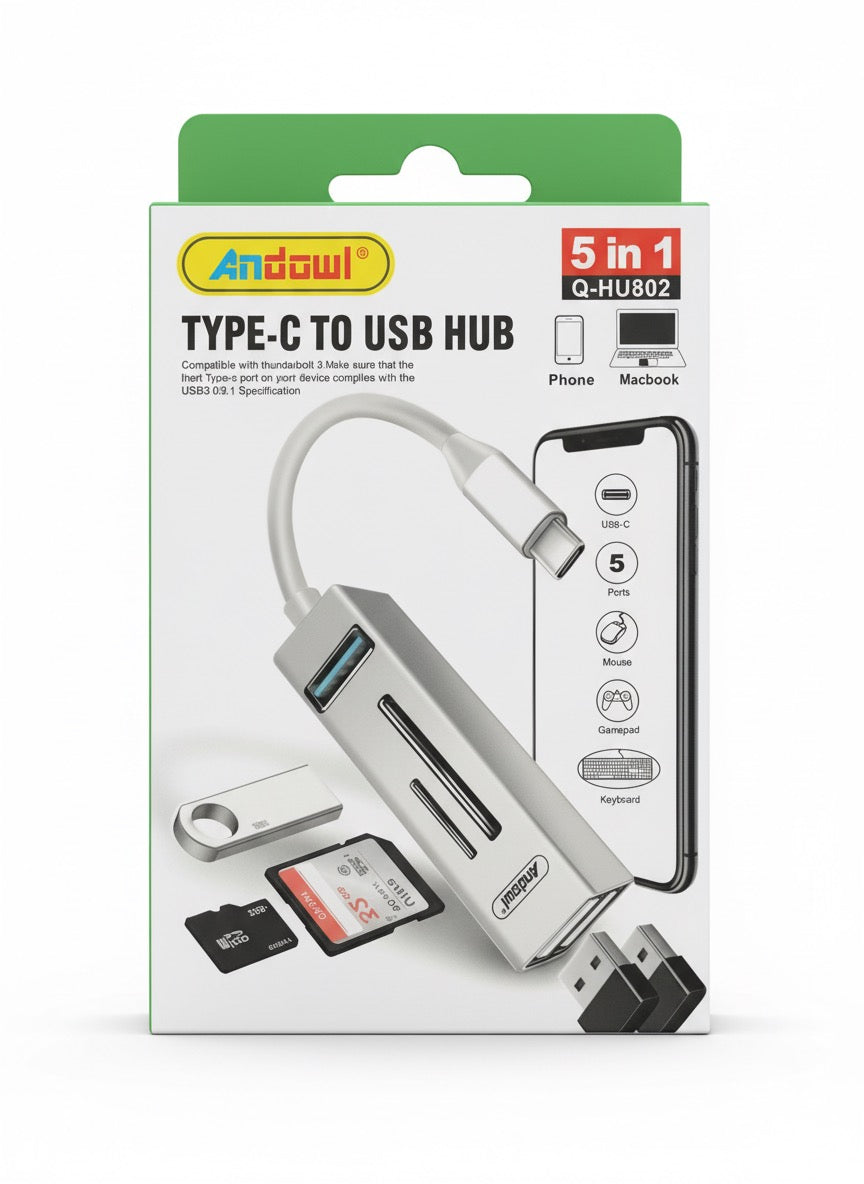 5-in-1 USB-C Hub - Type-C to USB 3.0 + SD/Micro SD Card Reader Adapter