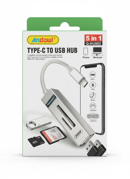 5-in-1 USB-C Hub - Type-C to USB 3.0 + SD/Micro SD Card Reader Adapter