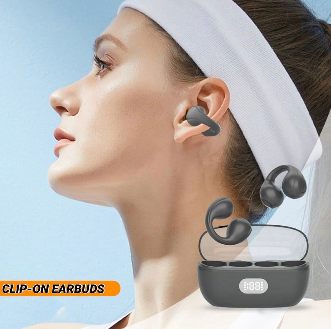 Wireless Bluetooth 5.3 Clip-On Earphones - 4 Hour Playtime with Charging Case