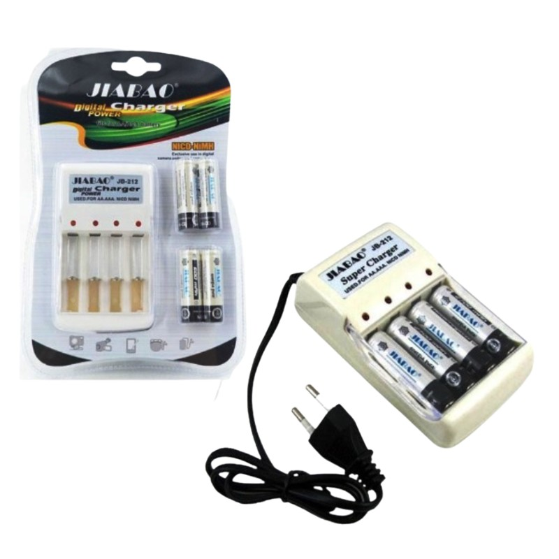 Jiabao AA/AAA Battery Charger with 4x 600mAh Rechargeable AA Batteries