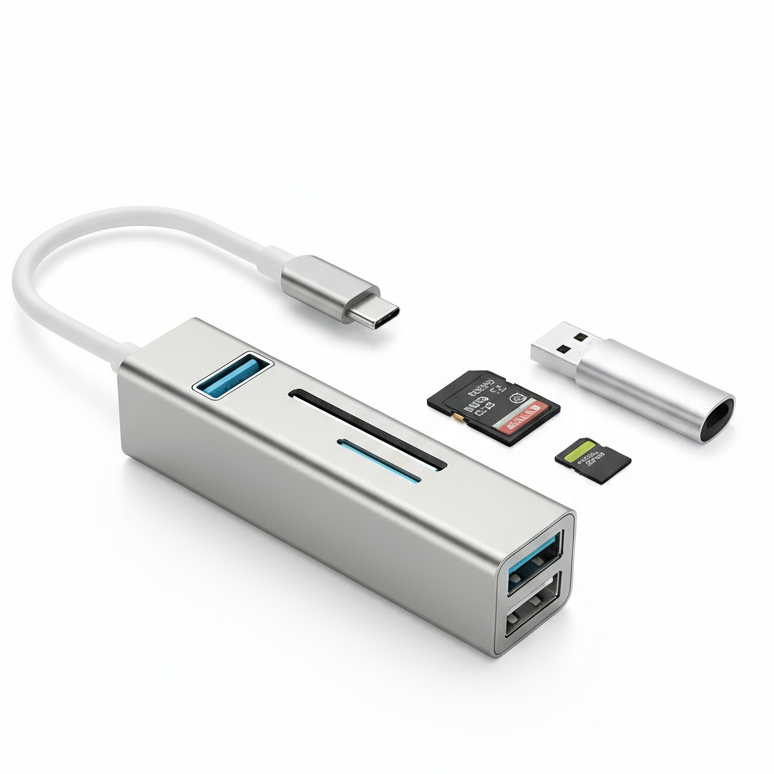 USB Type-C Hub - Silver Body with White Cable