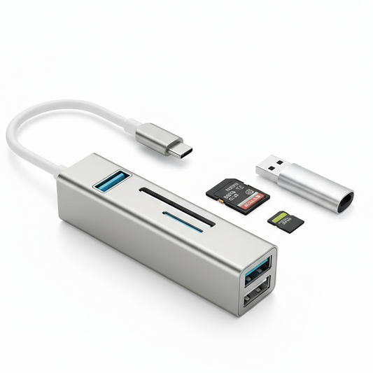 USB Type-C Hub - Silver Body with White Cable